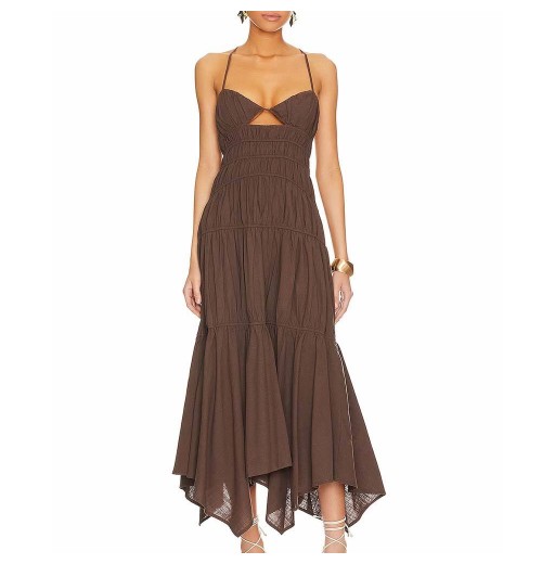 Clothing Manufacturers Custom Spring Summer Autumn Irregular Sleeveless Solid Color Slip Backless Ruffle Detail A-line Dresses Clothing Manufacturers Custom Spring Summer Autumn Irregular Sleeveless Solid Color Slip Backless Ruffle Detail A-line Dresses