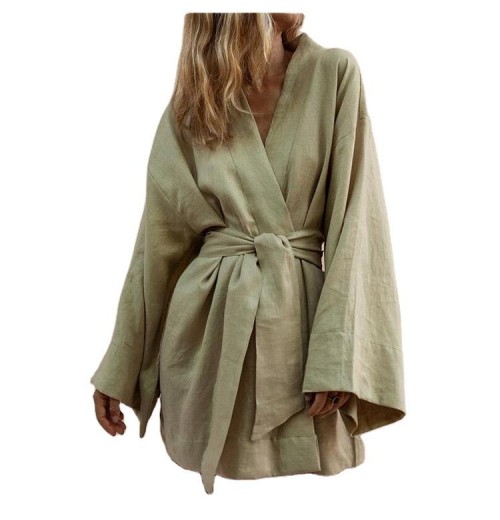 Women's Casual Mid-Length Cardigan Dress Solid Color Breathable Loose Cotton Linen Empire Waistline Plain Dyed Spring Autumn Women's Casual Mid-Length Cardigan Dress Solid Color Breathable Loose Cotton Linen Empire Waistline Plain Dyed Spring Autumn